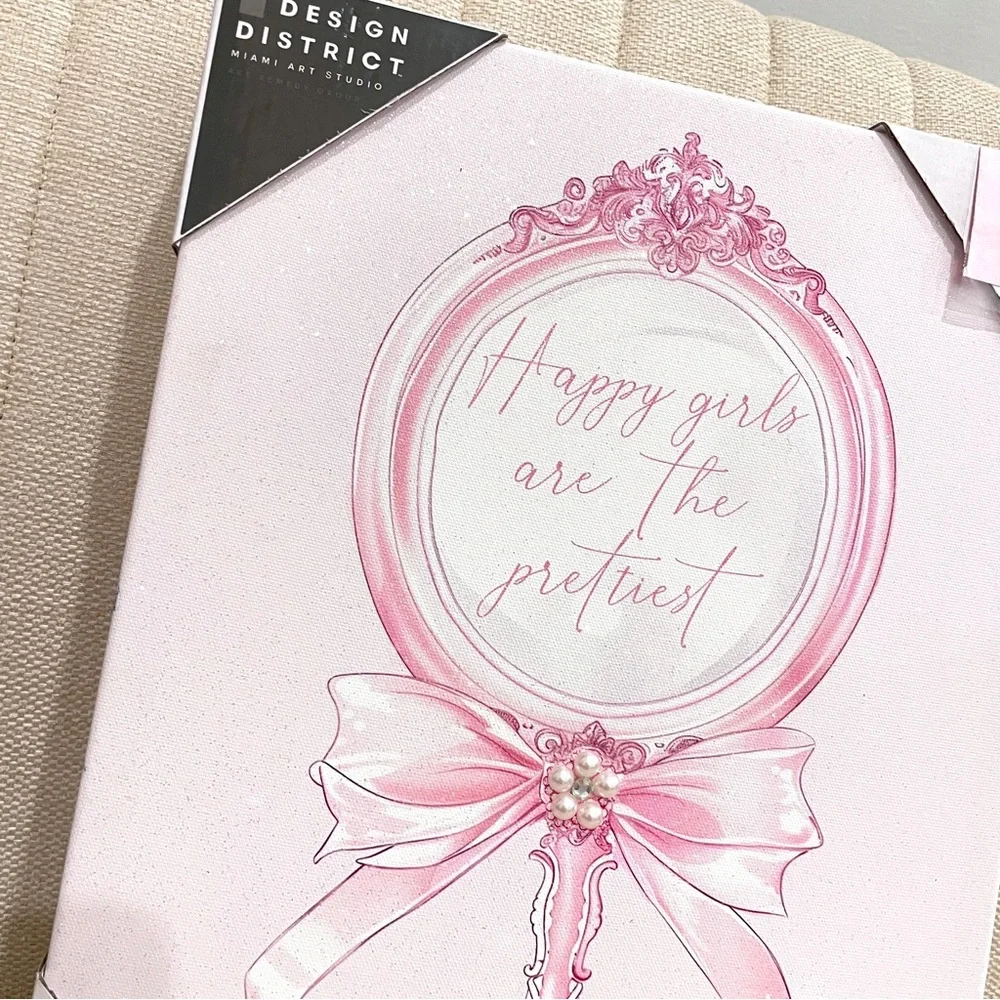 Design District Pink Happy Girls Are The Prettiest Hand‎ Embellished Canvas Art